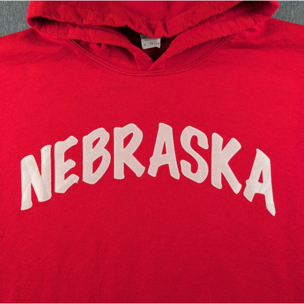 NEBRASKA Hoodie Pullover Spellout Red White DIY 2010s Football Cornhuskers GUC - Picture 2 of 7